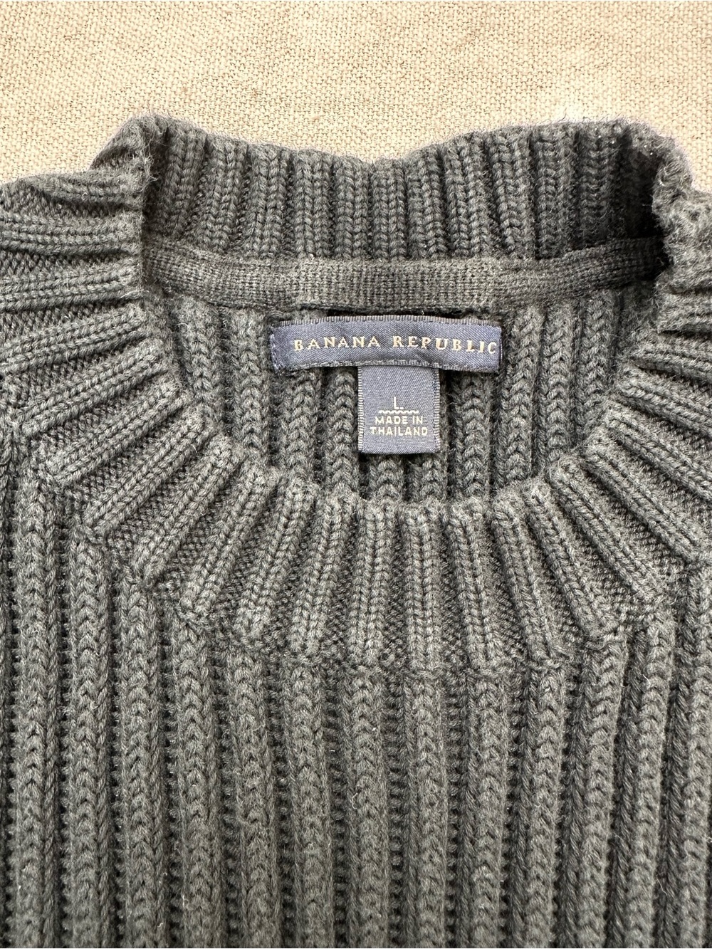 Vintage Banana Republic Ribbed Cotton Mock Neck Sweater Charcoal Grey L Y2K 2003 - Picture 3 of 11
